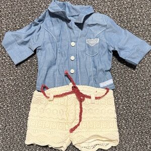 American Girl Blue Shirt and Cream Shorts Set